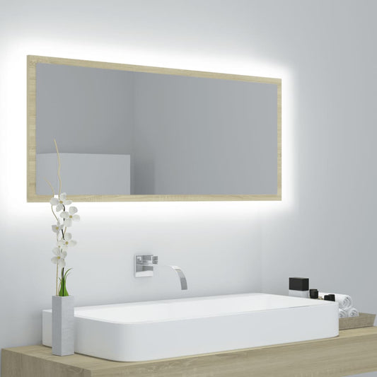LED Bathroom Mirror Sonoma Oak 39.4"x3.3"x14.6" Acrylic