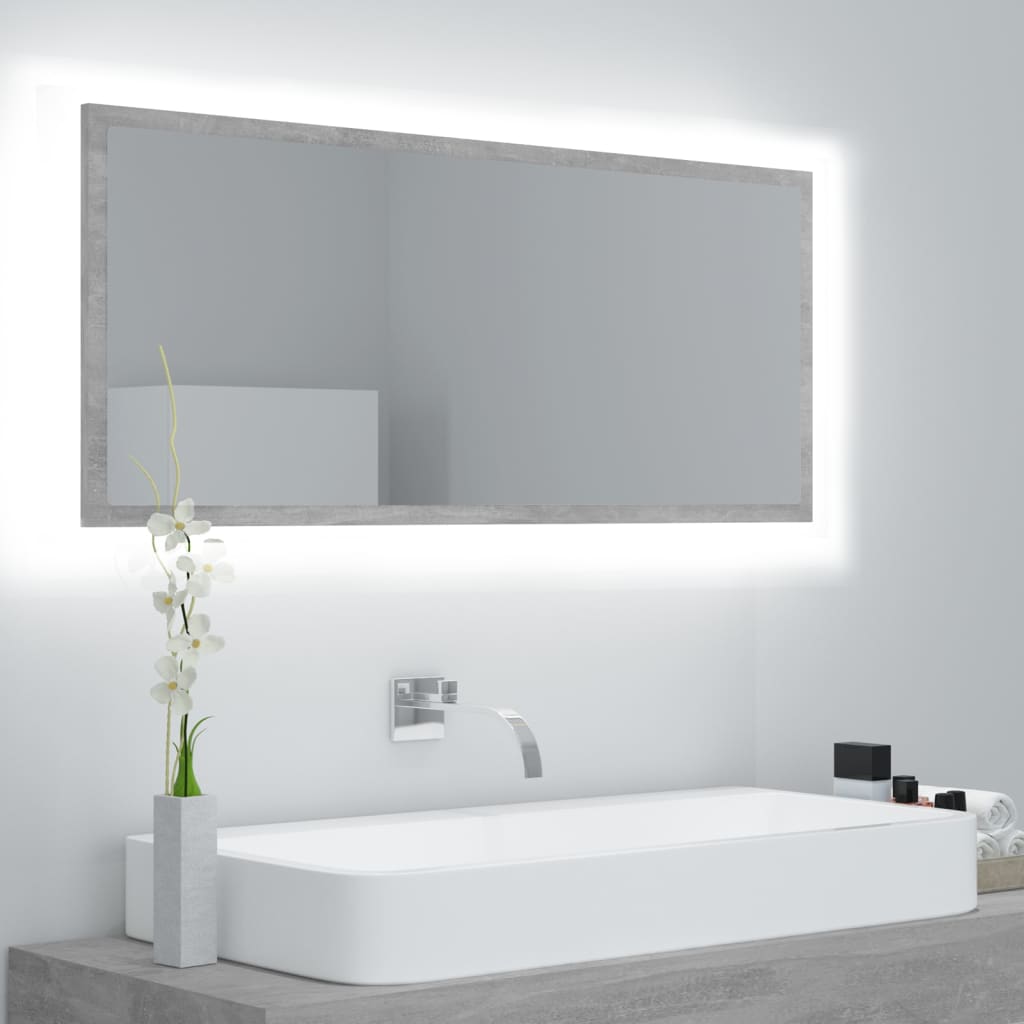 LED Bathroom Mirror Concrete Gray 39.4"x3.3"x14.6" Acrylic