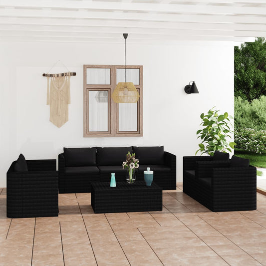 9 Piece Patio Lounge Set with Cushions Poly Rattan Black