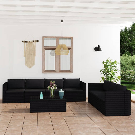 8 Piece Patio Lounge Set with Cushions Poly Rattan Black