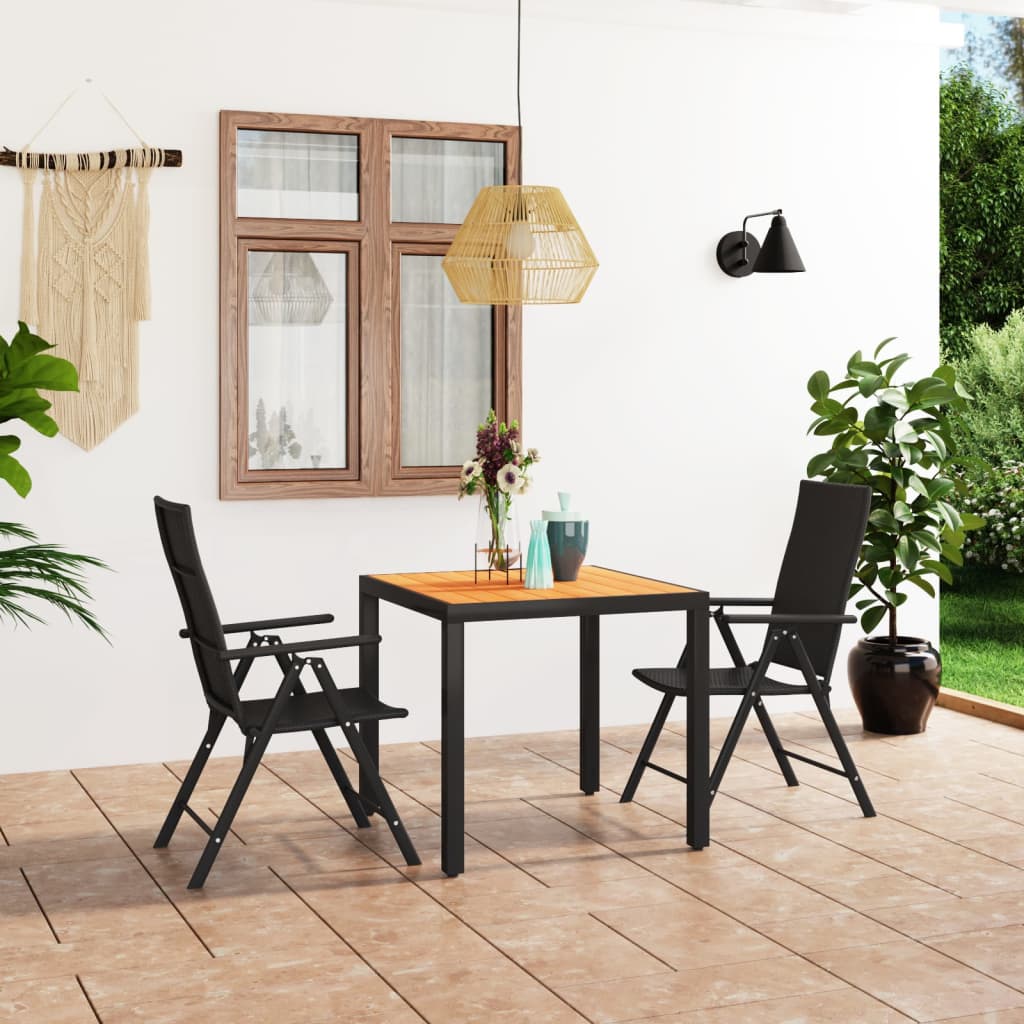3 Piece Patio Dining Set Black and Brown