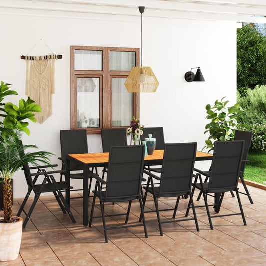 9 Piece Patio Dining Set Black and Brown