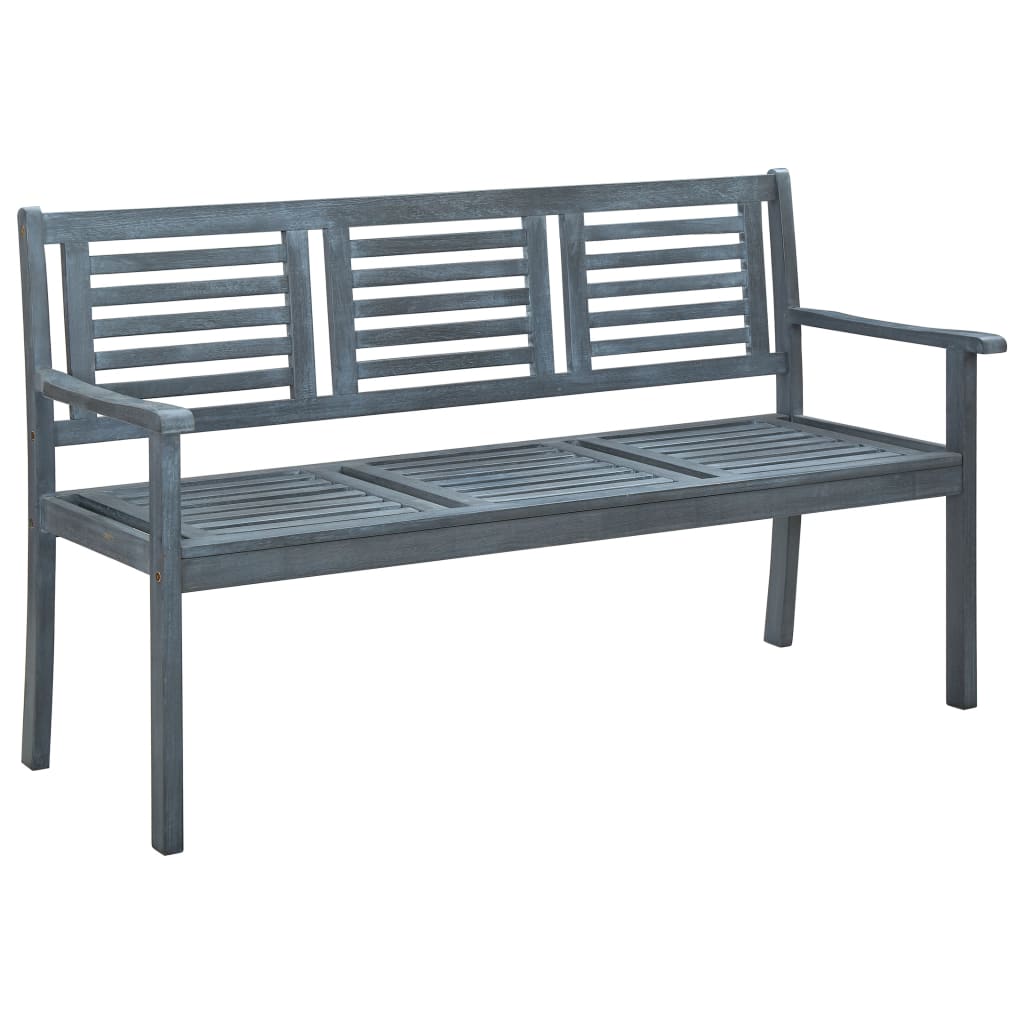 3-Seater Patio Bench 59.1" Gray Solid Eucalyptus Wood