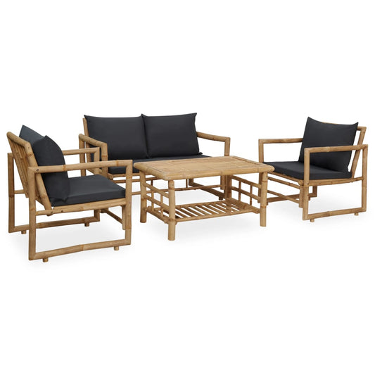 4 Piece Patio Lounge Set with Cushions Bamboo