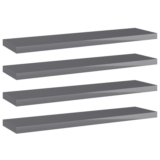 Bookshelf Boards 4 pcs High Gloss Gray 15.7"x3.9"x0.6" Engineered Wood