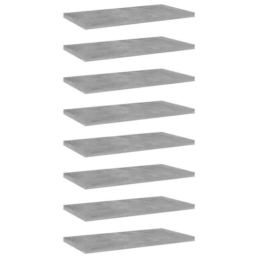 Bookshelf Boards 8 pcs Concrete Gray 15.7"x7.9"x0.6" Engineered Wood