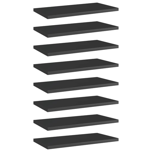 Bookshelf Boards 8 pcs High Gloss Black 15.7"x7.9"x0.6" Engineered Wood