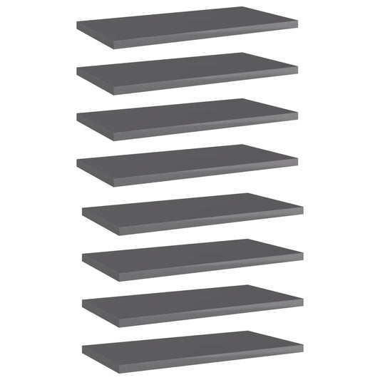 Bookshelf Boards 8 pcs High Gloss Gray 15.7"x7.9"x0.6" Engineered Wood