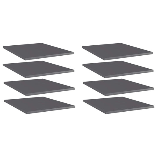 Bookshelf Boards 8 pcs High Gloss Gray 15.7"x19.7"x0.6" Engineered Wood
