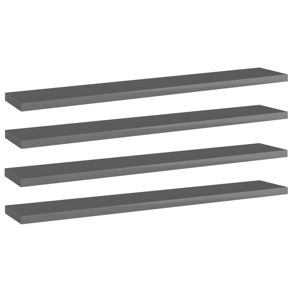 Bookshelf Boards 4 pcs High Gloss Gray 23.6"x3.9"x0.6" Engineered Wood