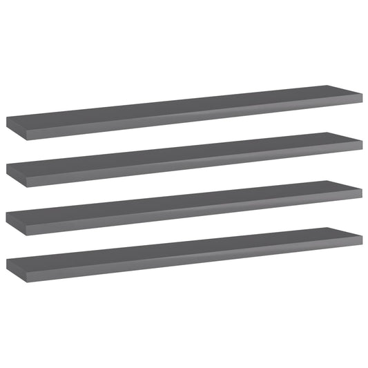 Bookshelf Boards 4 pcs High Gloss Gray 23.6"x3.9"x0.6" Engineered Wood