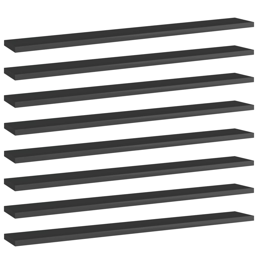 Bookshelf Boards 8 pcs High Gloss Black 31.5"x3.9"x0.6" Engineered Wood