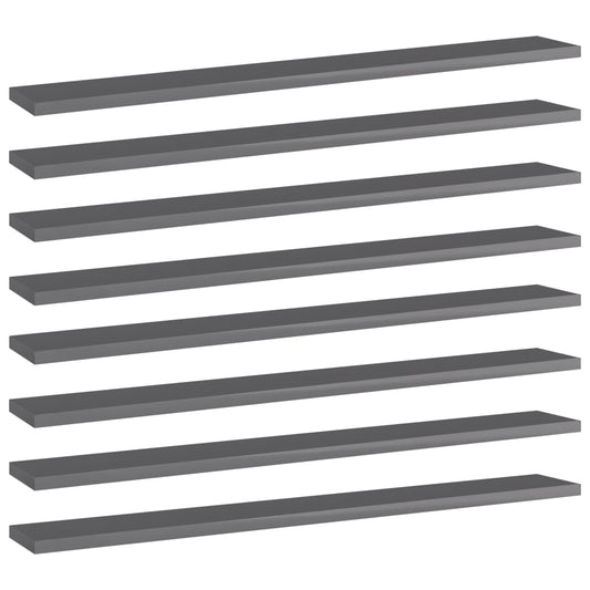 Bookshelf Boards 8 pcs High Gloss Gray 31.5"x3.9"x0.6" Engineered Wood