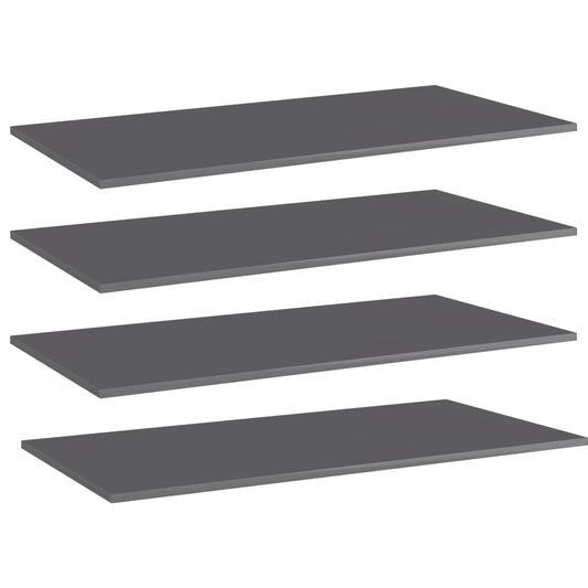 Bookshelf Boards 4 pcs High Gloss Gray 31.5"x7.9"x0.6" Engineered Wood