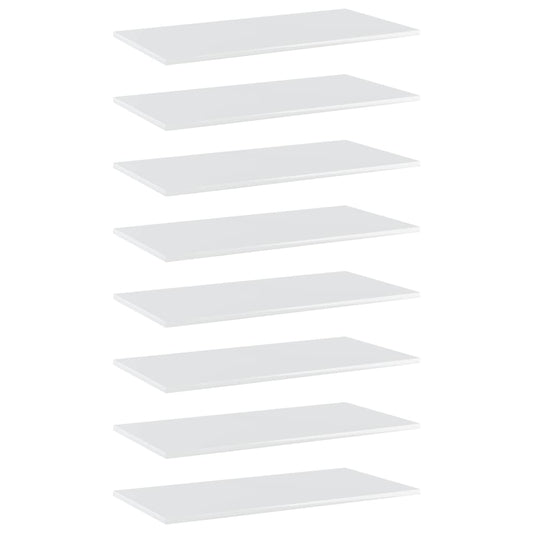 Bookshelf Boards 8 pcs High Gloss White 31.5"x15.7"x0.6" Engineered Wood
