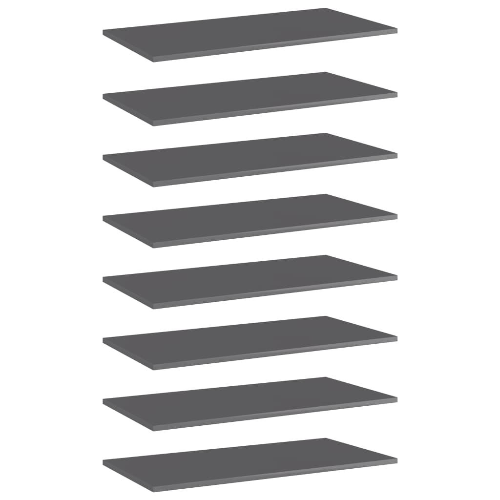 Bookshelf Boards 8 pcs High Gloss Gray 31.5"x15.7"x0.6" Engineered Wood
