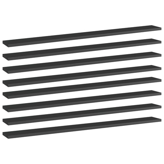 Bookshelf Boards 8 pcs High Gloss Black 39.4"x3.9"x0.6" Engineered Wood