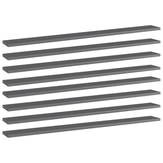 Bookshelf Boards 8 pcs High Gloss Gray 39.4"x3.9"x0.6" Engineered Wood