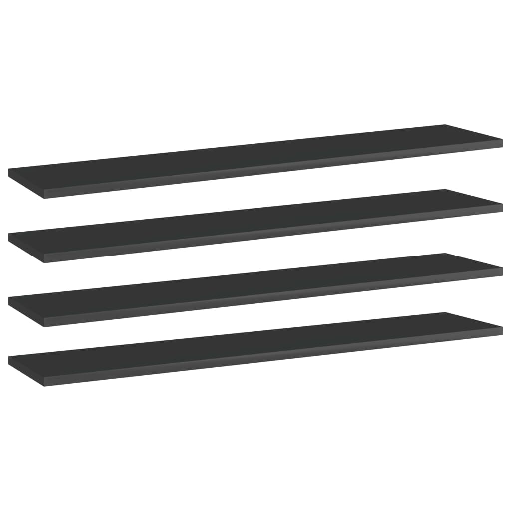 Bookshelf Boards 4 pcs High Gloss Black 39.4"x7.9"x0.6" Engineered Wood
