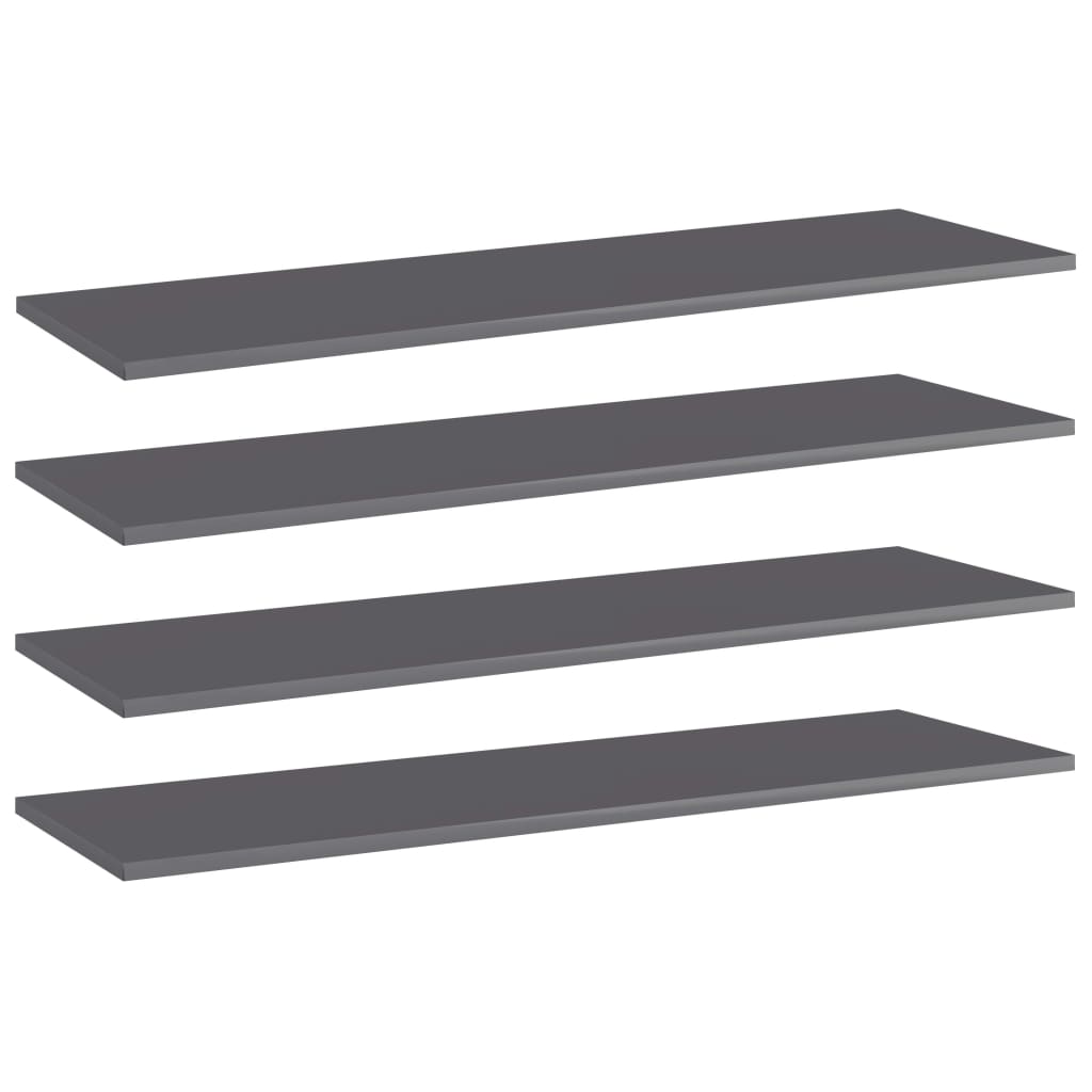 Bookshelf Boards 4 pcs High Gloss Gray 39.4"x11.8"x0.6" Engineered Wood