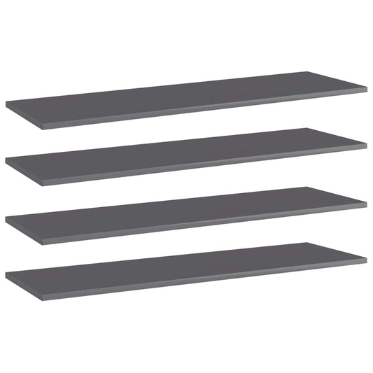 Bookshelf Boards 4 pcs High Gloss Gray 39.4"x11.8"x0.6" Engineered Wood