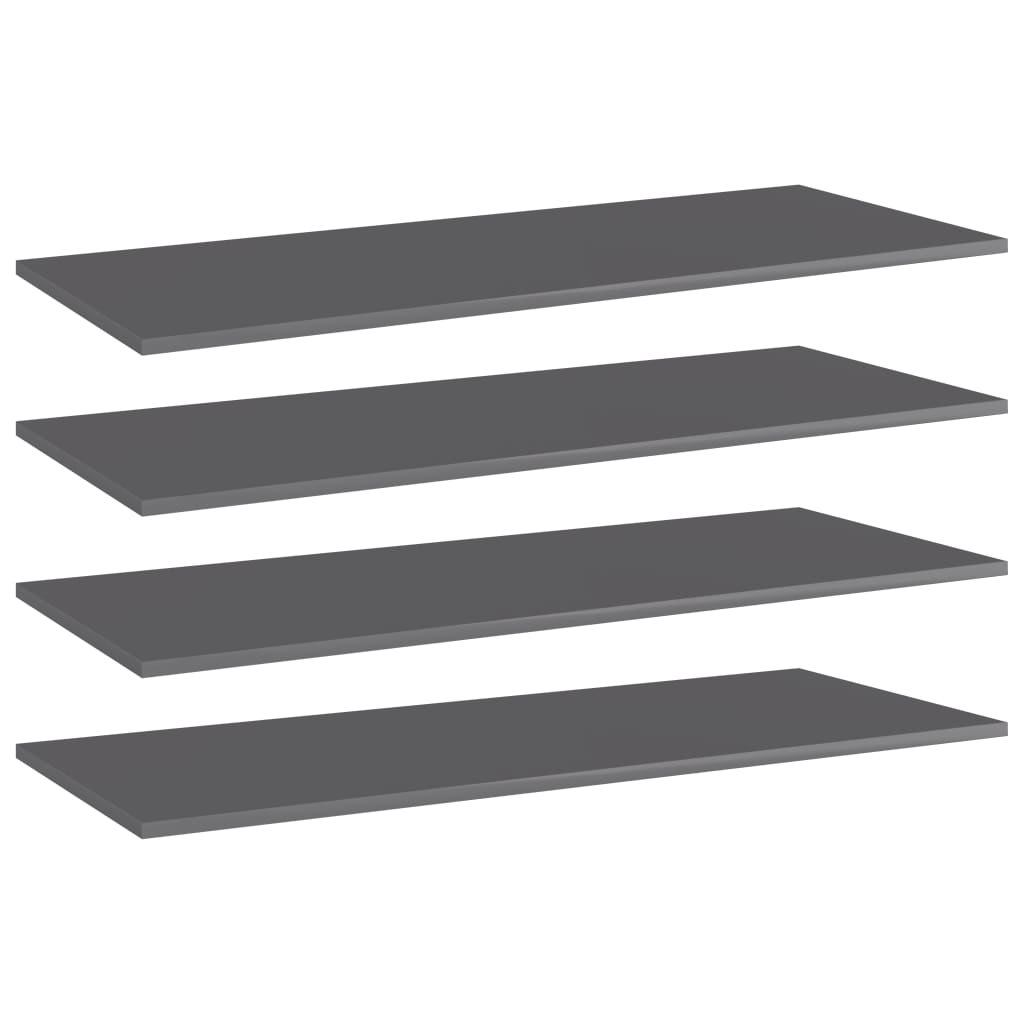 Bookshelf Boards 4 pcs High Gloss Gray 39.4"x15.7"x0.6" Engineered Wood