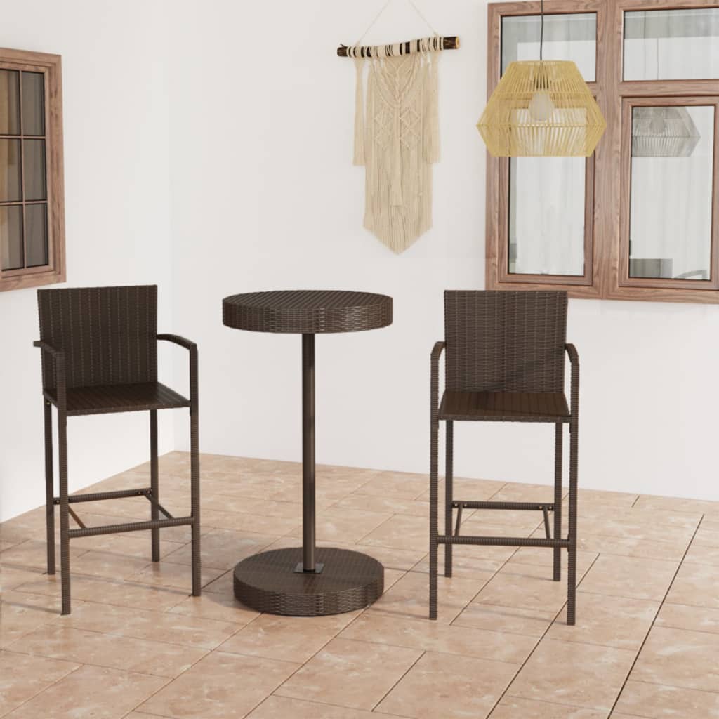 3 Piece Patio Bar Set Poly Rattan Brown