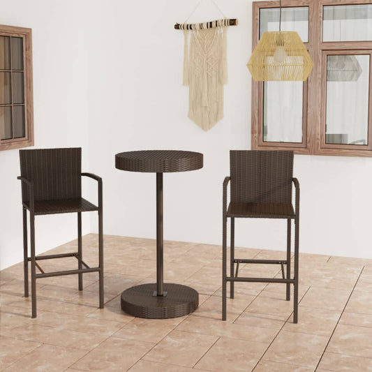 3 Piece Patio Bar Set Poly Rattan Brown