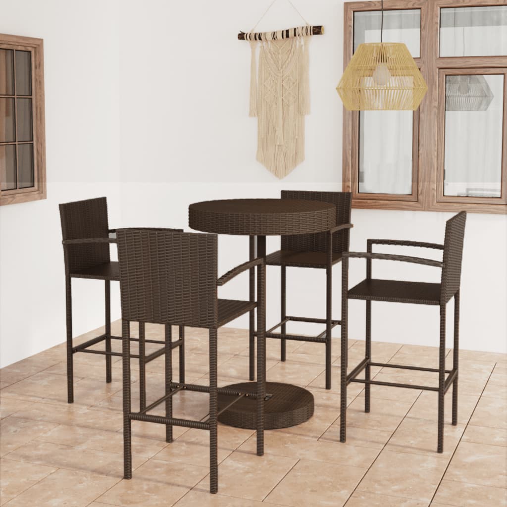 5 Piece Patio Bar Set Poly Rattan Brown