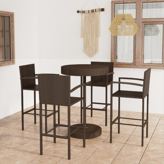 5 Piece Patio Bar Set Poly Rattan Brown