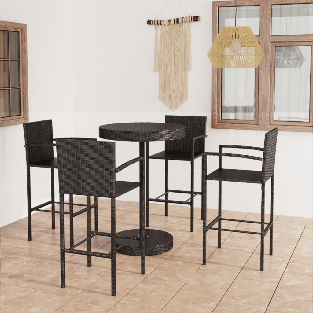 5 Piece Patio Bar Set Poly Rattan Black