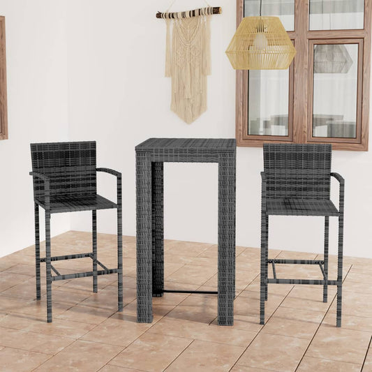 3 Piece Patio Bar Set with Armrest Poly Rattan Gray
