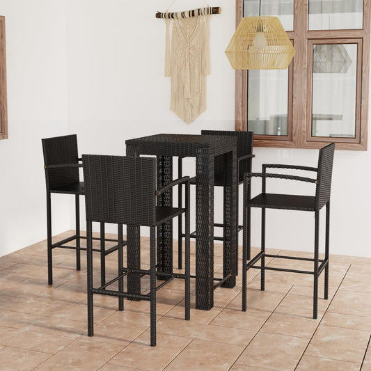 5 Piece Patio Bar Set with Armrest Poly Rattan Black