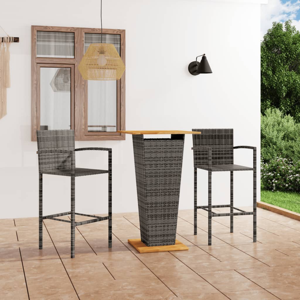 3 Piece Patio Bar Set Gray