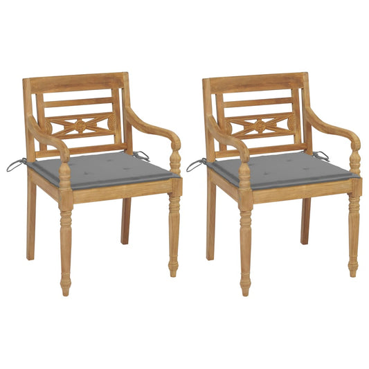 Batavia Chairs 2 pcs with Gray Cushions Solid Teak Wood