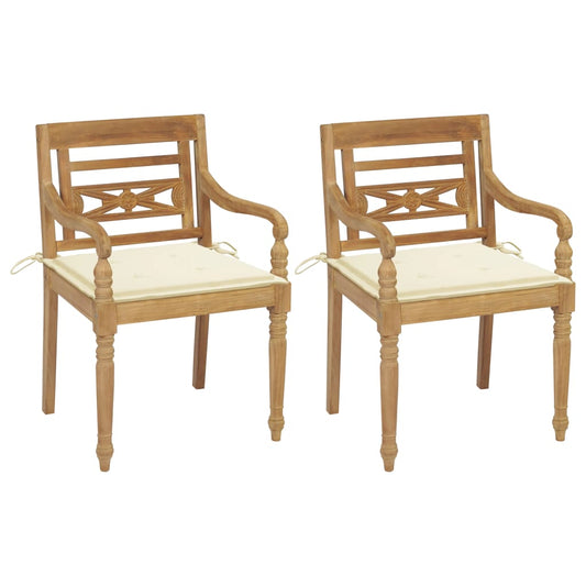 Batavia Chairs 2 pcs with Cream Cushions Solid Teak Wood