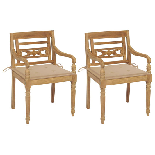 Batavia Chairs 2 pcs with Beige Cushions Solid Teak Wood