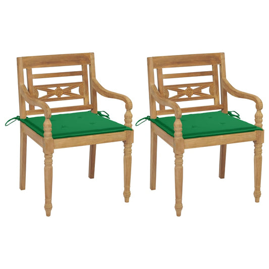 Batavia Chairs 2 pcs with Green Cushions Solid Teak Wood