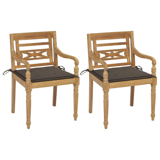 Batavia Chairs 2 pcs with Taupe Cushions Solid Teak Wood
