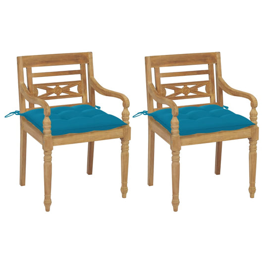 Batavia Chairs 2 pcs with Light Blue Cushions Solid Teak Wood