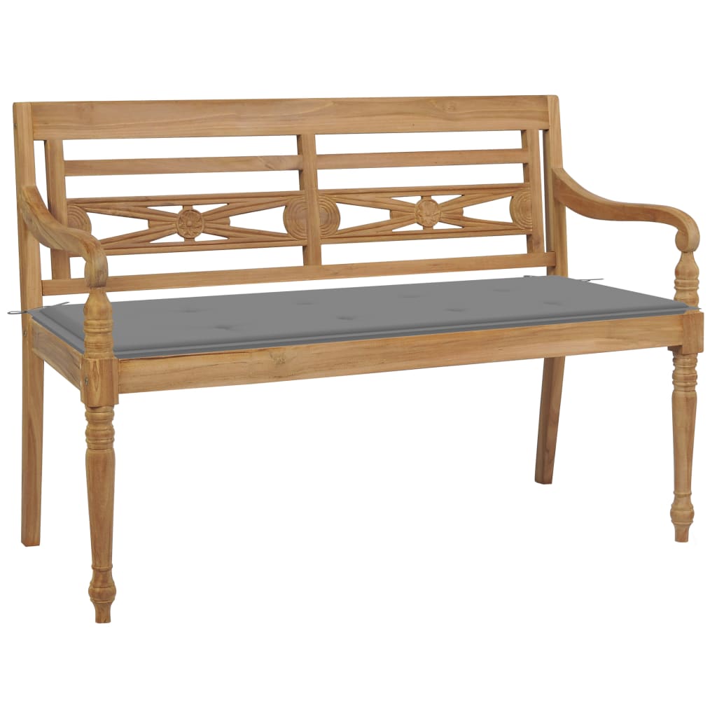 Batavia Bench with Gray Cushion 47.2" Solid Teak Wood