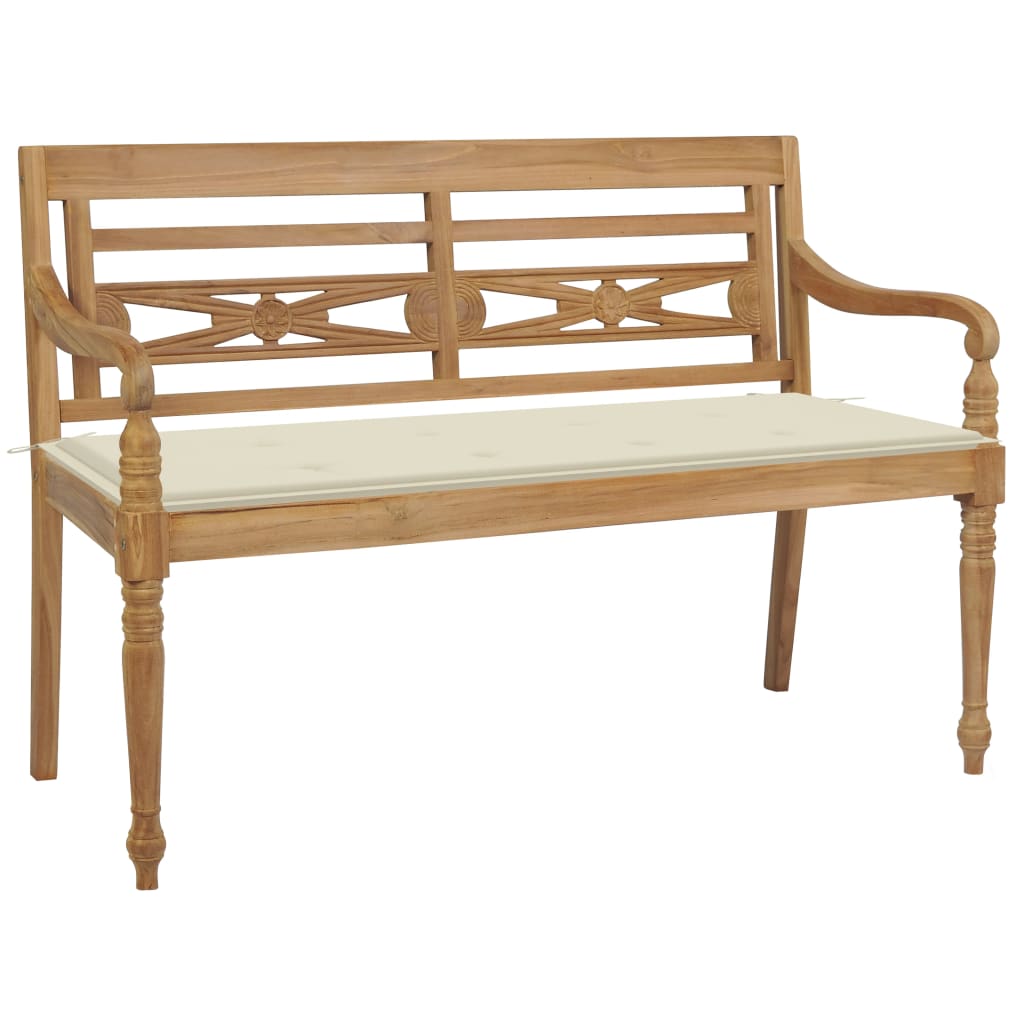 Batavia Bench with Cream Cushion 47.2" Solid Teak Wood