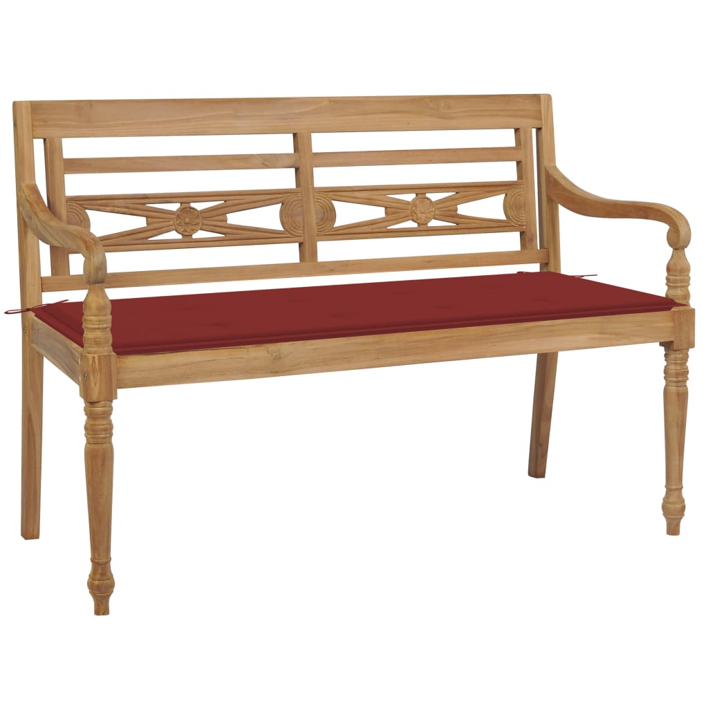 Batavia Bench with Red Cushion 47.2" Solid Teak Wood