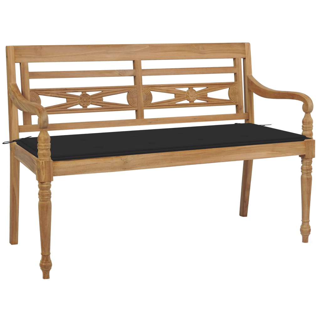 Batavia Bench with Black Cushion 44.1" Solid Teak Wood