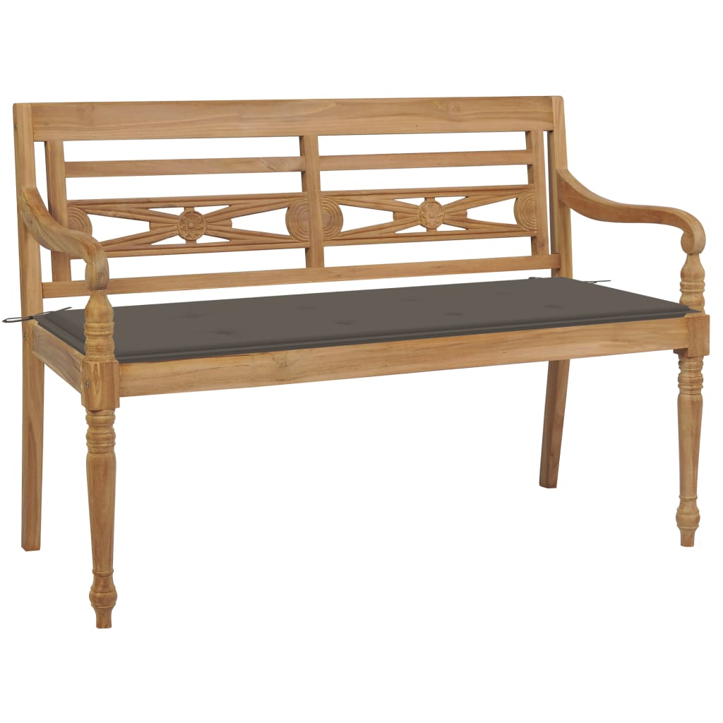 Batavia Bench with Taupe Cushion 44.1" Solid Teak Wood