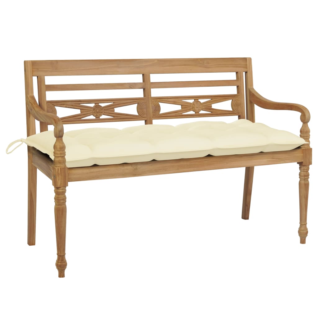 Batavia Bench with Cream White Cushion 47.2" Solid Teak Wood