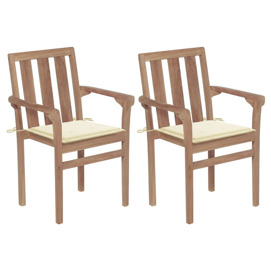 Patio Chairs 2 pcs with Cream Cushions Solid Teak Wood