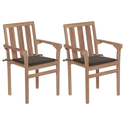 Patio Chairs 2 pcs with Taupe Cushions Solid Teak Wood