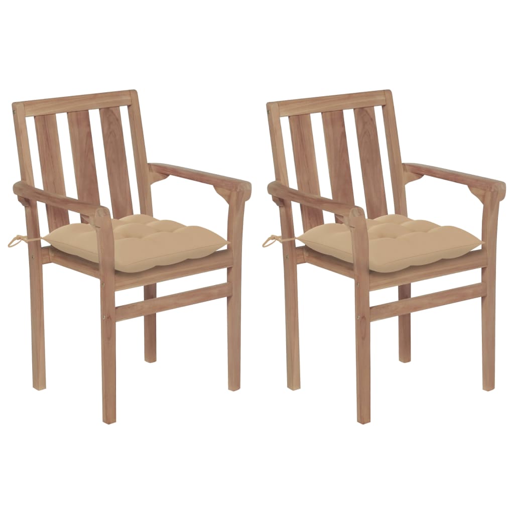 Patio Chairs 2 pcs with Beige Cushions Solid Teak Wood