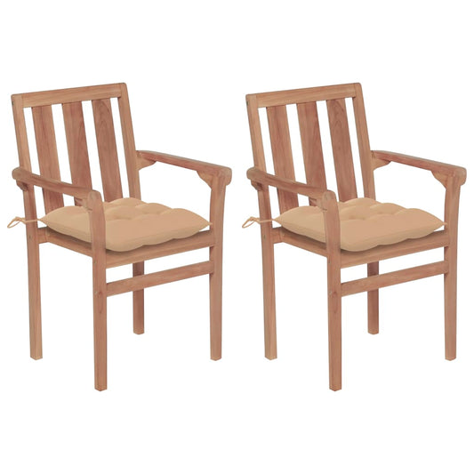Patio Chairs 2 pcs with Beige Cushions Solid Teak Wood